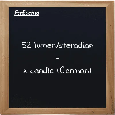 Example lumen/steradian to candle (German) conversion (52 lm/sr to ger cd)